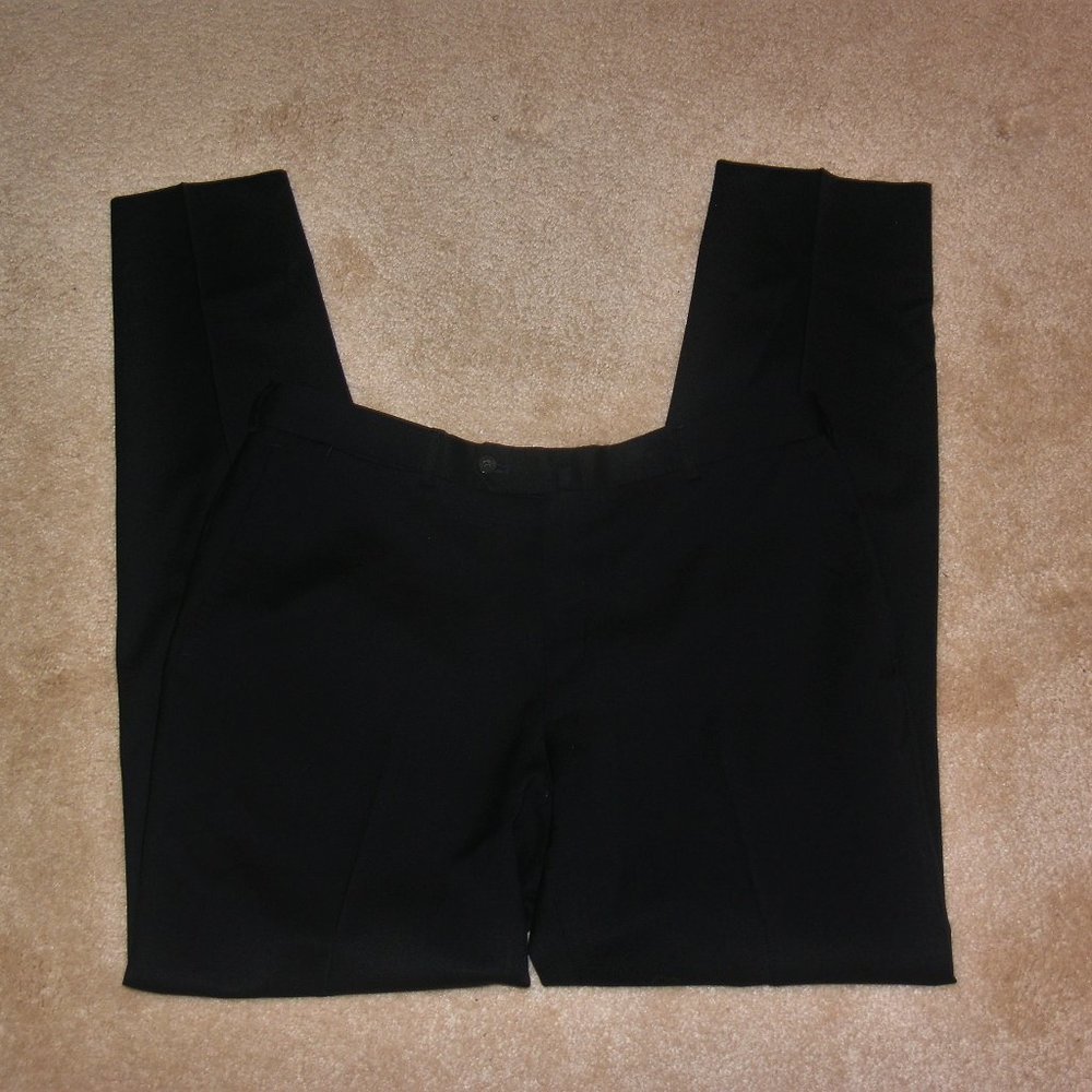 Isaia Aquaspider Solid Black Flat Front Dress Pants 34 x 32